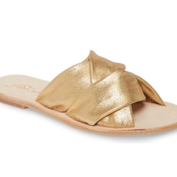 Free People Rio Vista Gold Slide Sandals - Picture 1 of 8